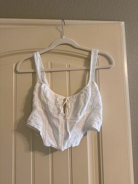 Lelis White Eyelet Tie-Front Crop Top